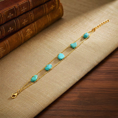 Coastal Turquoise Stone Golden Double Strand Bracelet