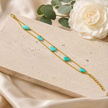 Coastal Turquoise Stone Golden Double Strand Designer Bracelet
