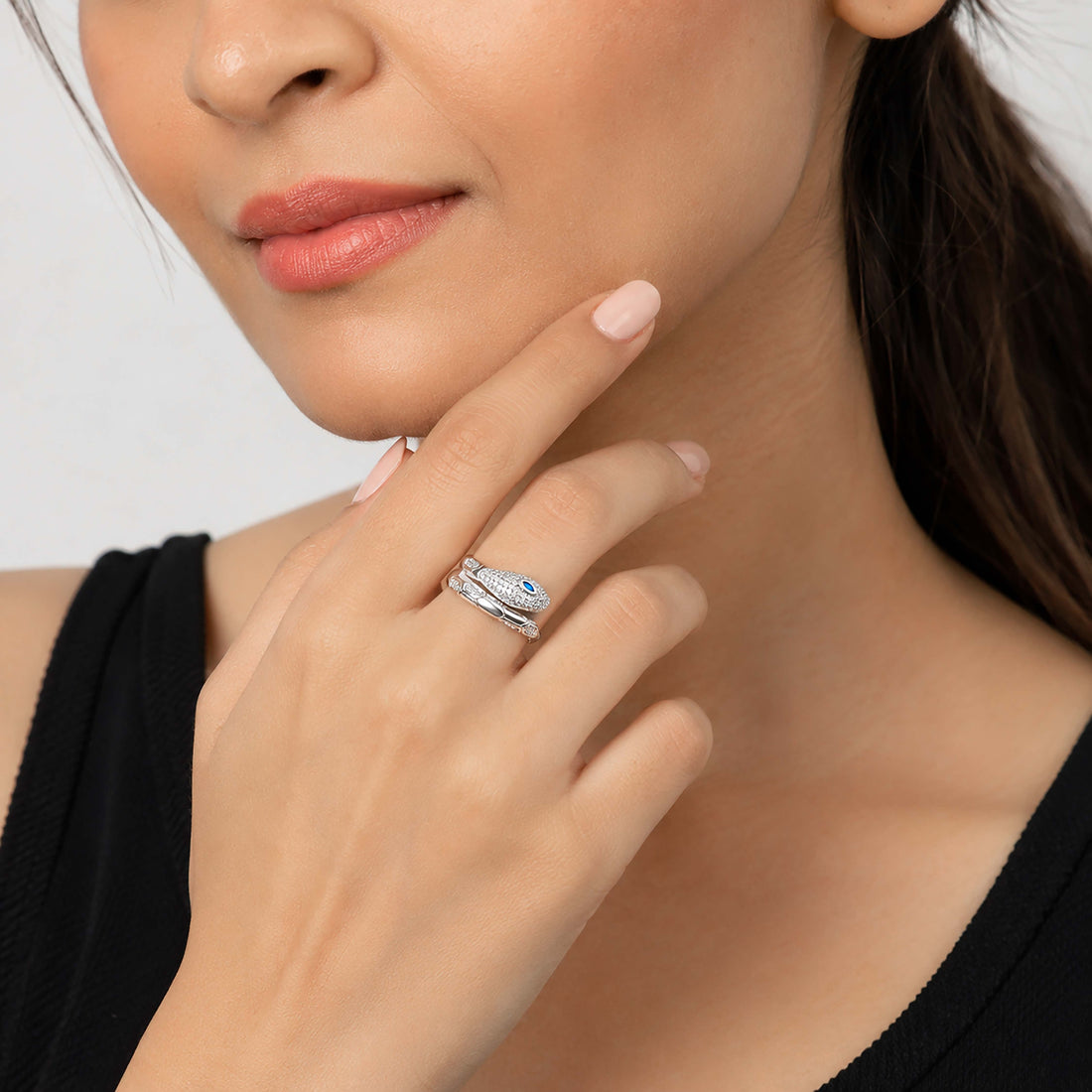 Cobra Style Blue Eye 925 Sterling Silver Ring for Women