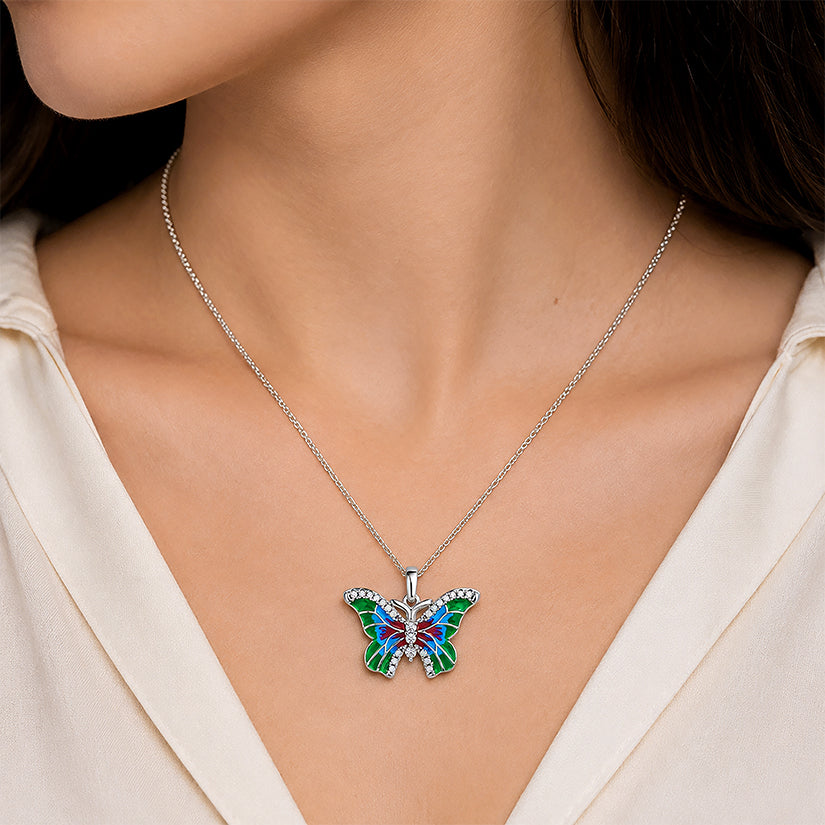 Colorful Enamel Butterfly Silver Pendant