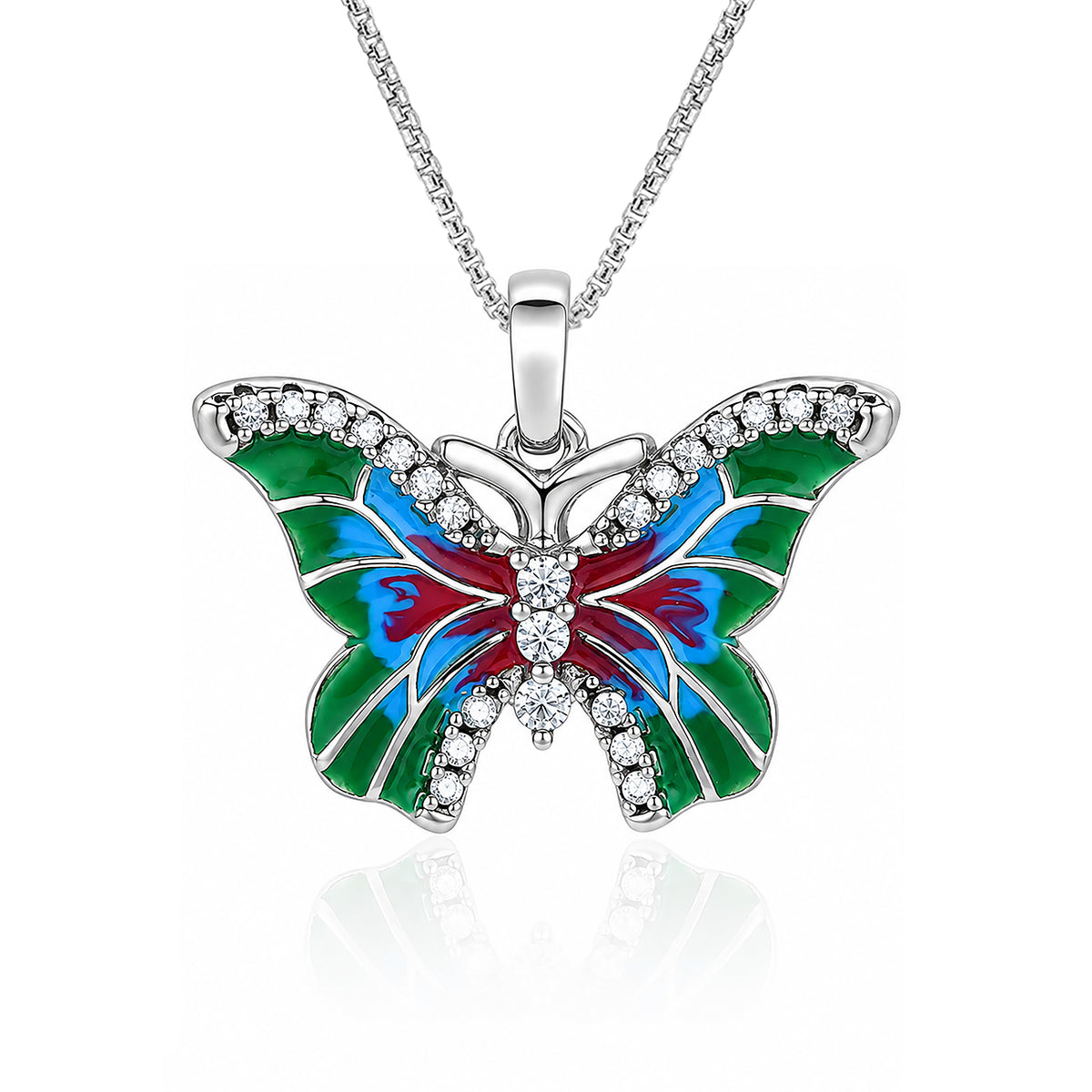Colorful Enamel Butterfly Silver Pendant