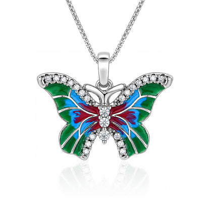 Colorful Enamel Butterfly Silver Pendant