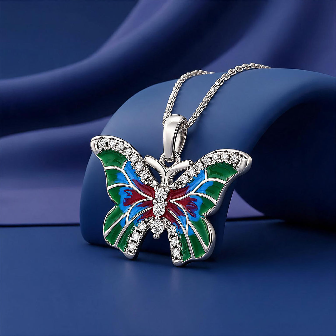 Colorful Enamel Butterfly Silver Pendant