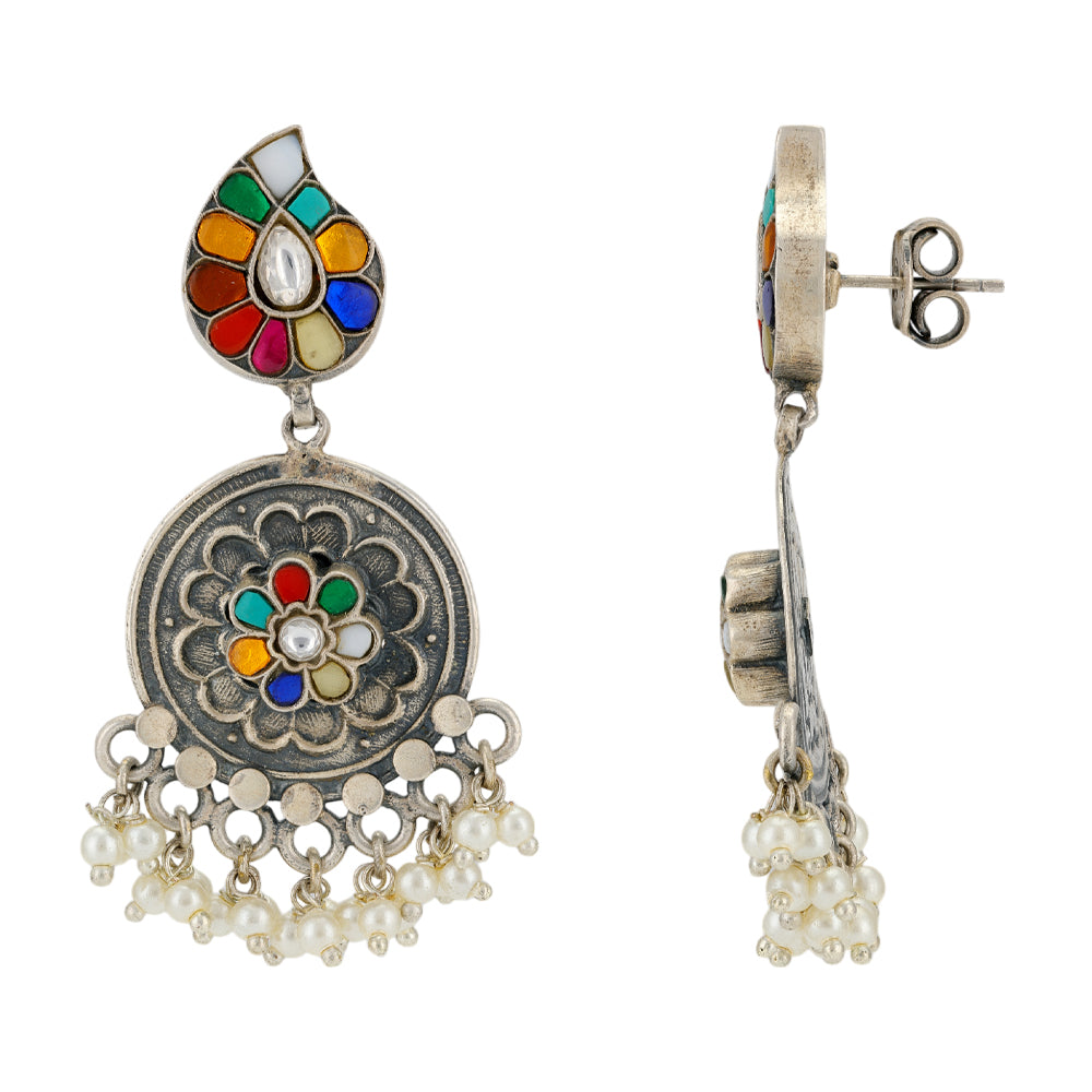Colorful Manga 925 Oxidized Pearls Drop Earrings