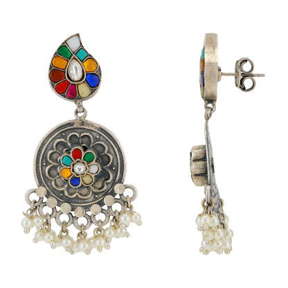 Colorful Manga 925 Oxidized Pearls Drop Earrings
