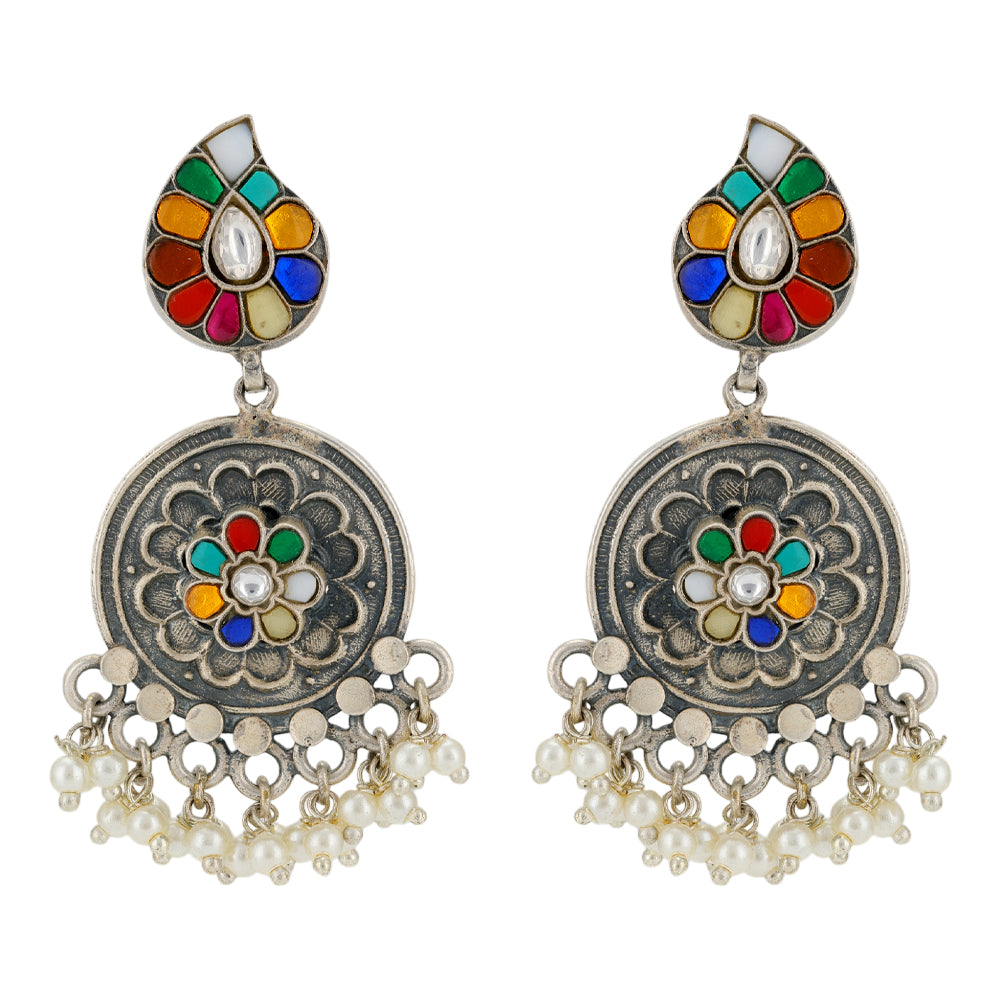 Colorful Manga 925 Oxidized Pearls Drop Earrings