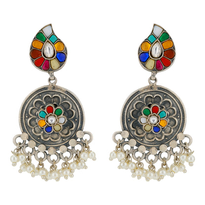 Colorful Manga 925 Oxidized Pearls Drop Earrings