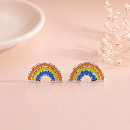 Colorful Rainbow Arc Delight 925 Sterling Silver Baby Stud 
