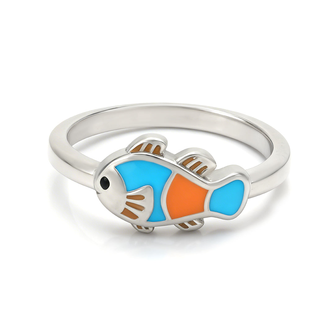Colourful Fish Motif 925 Sterling Silver Ring for Kids
