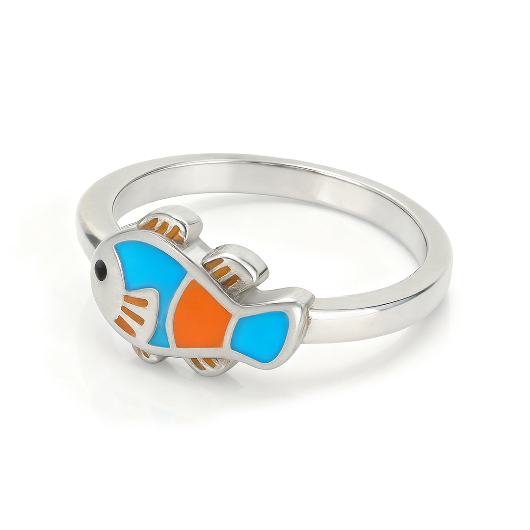 Colourful Fish Motif 925 Sterling Silver Ring for Kids