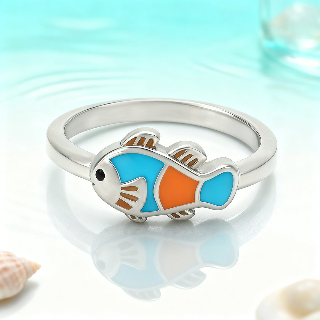 Colourful Fish Motif 925 Sterling Silver Ring for Kids