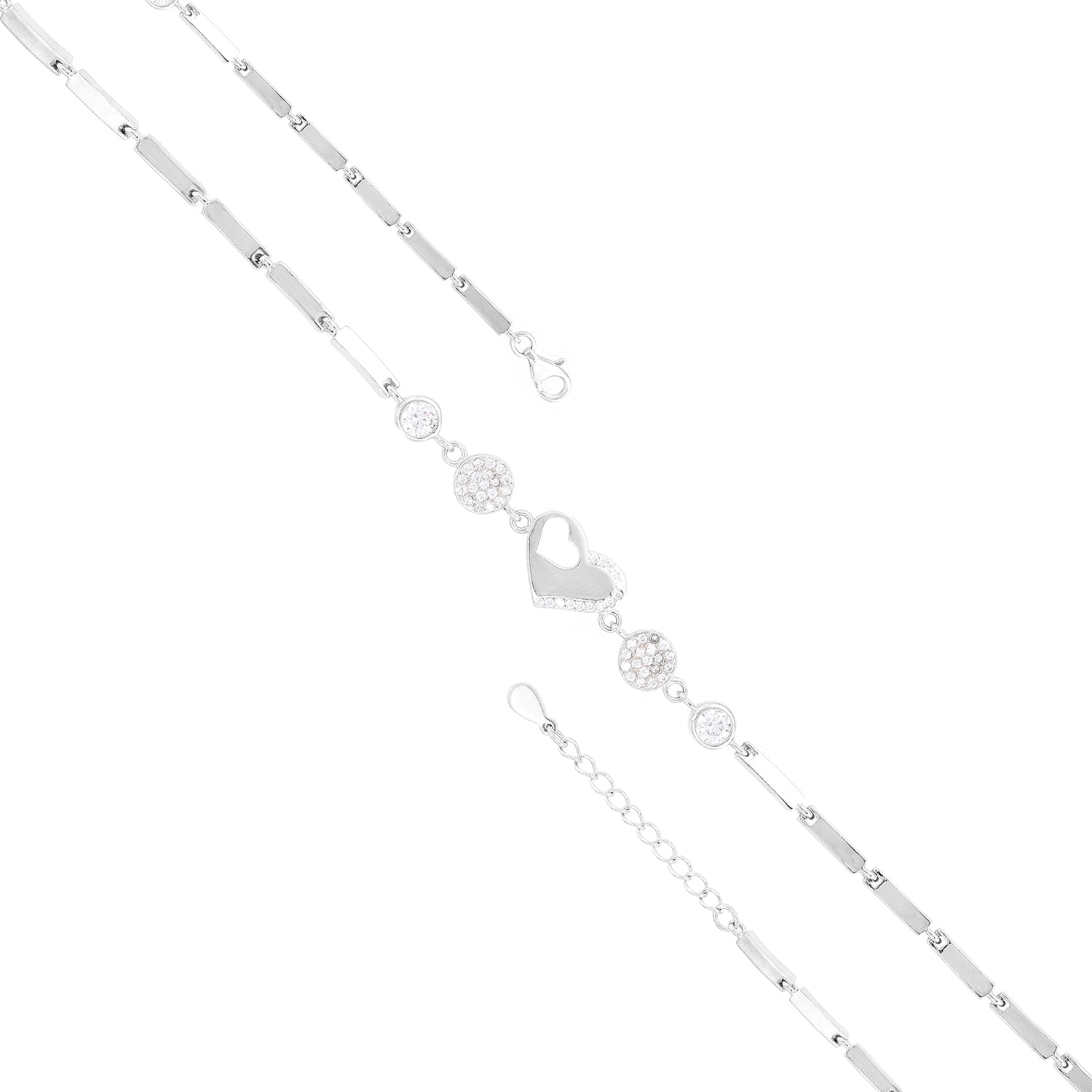 Connected Circles Mid Heart Rhodium Bracelets