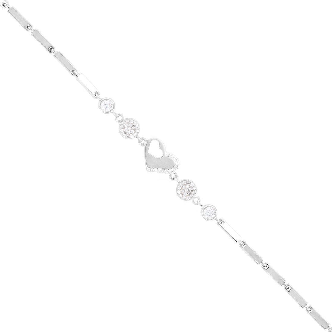 Connected Circles Mid Heart Rhodium Plated Bracelets