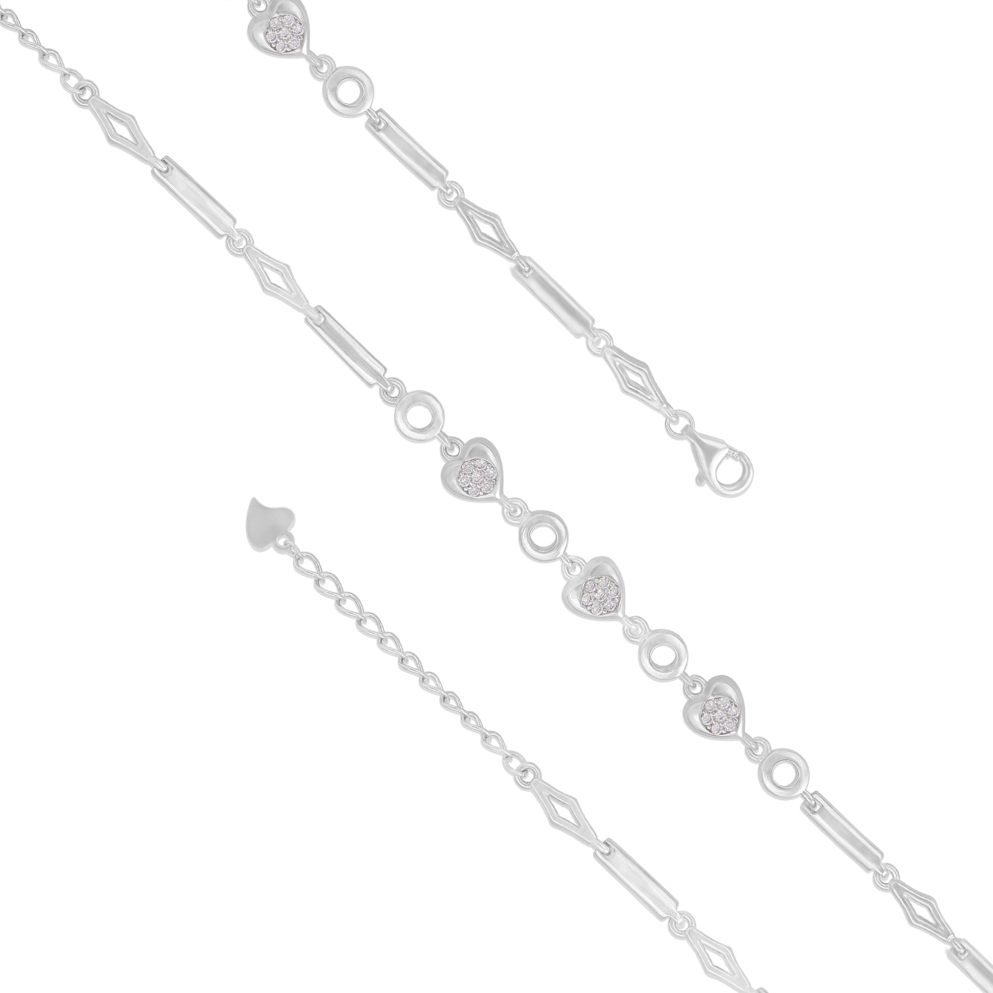 Connected Hearts Halo Rhodium 925 Bracelets