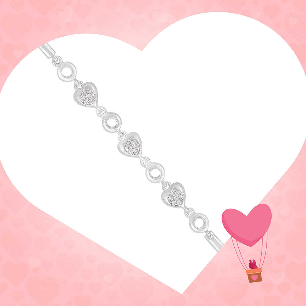 Connected Hearts Halo Rhodium Plated 925 Bracelets