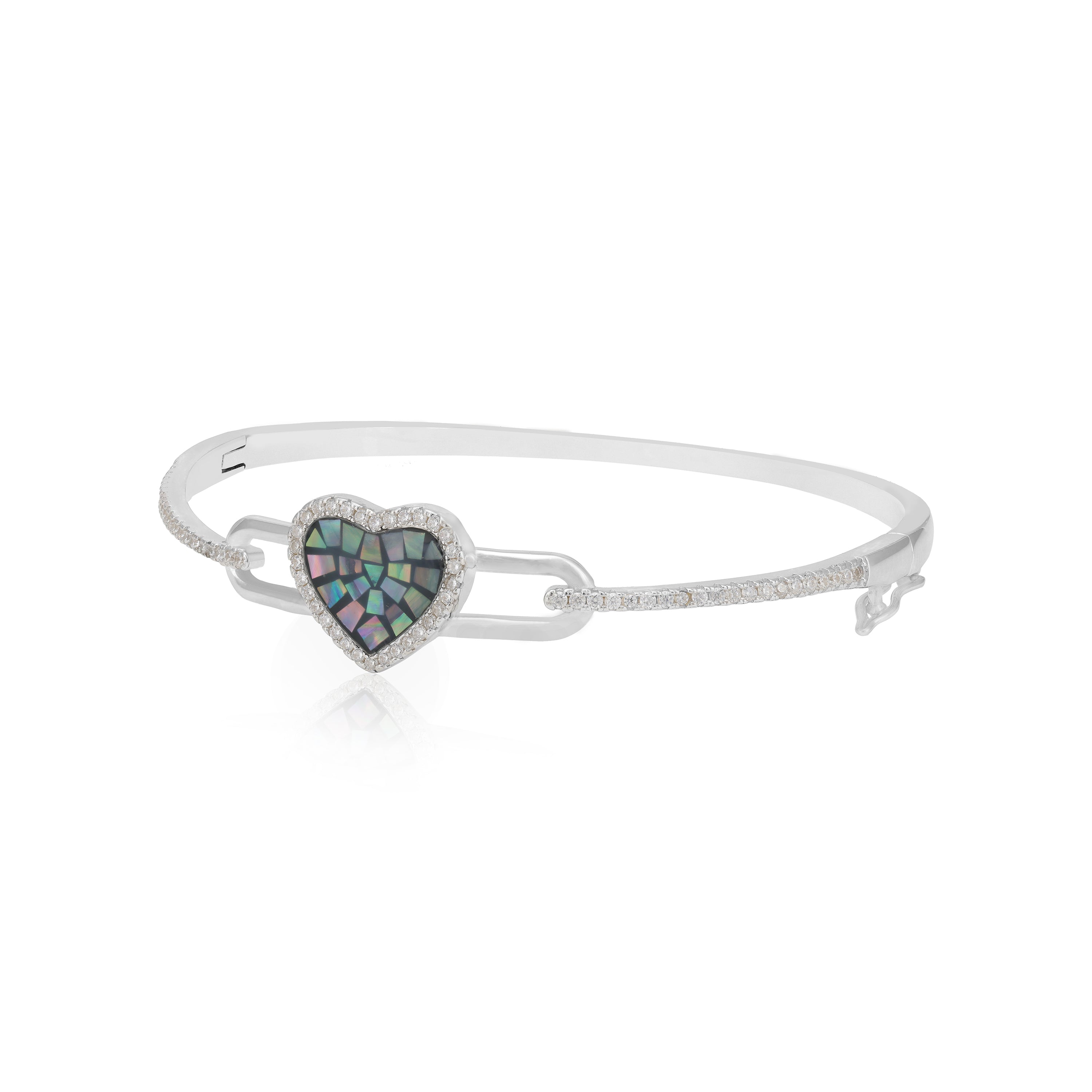 Connected Rhodium 925 Mosaic Heart Kada