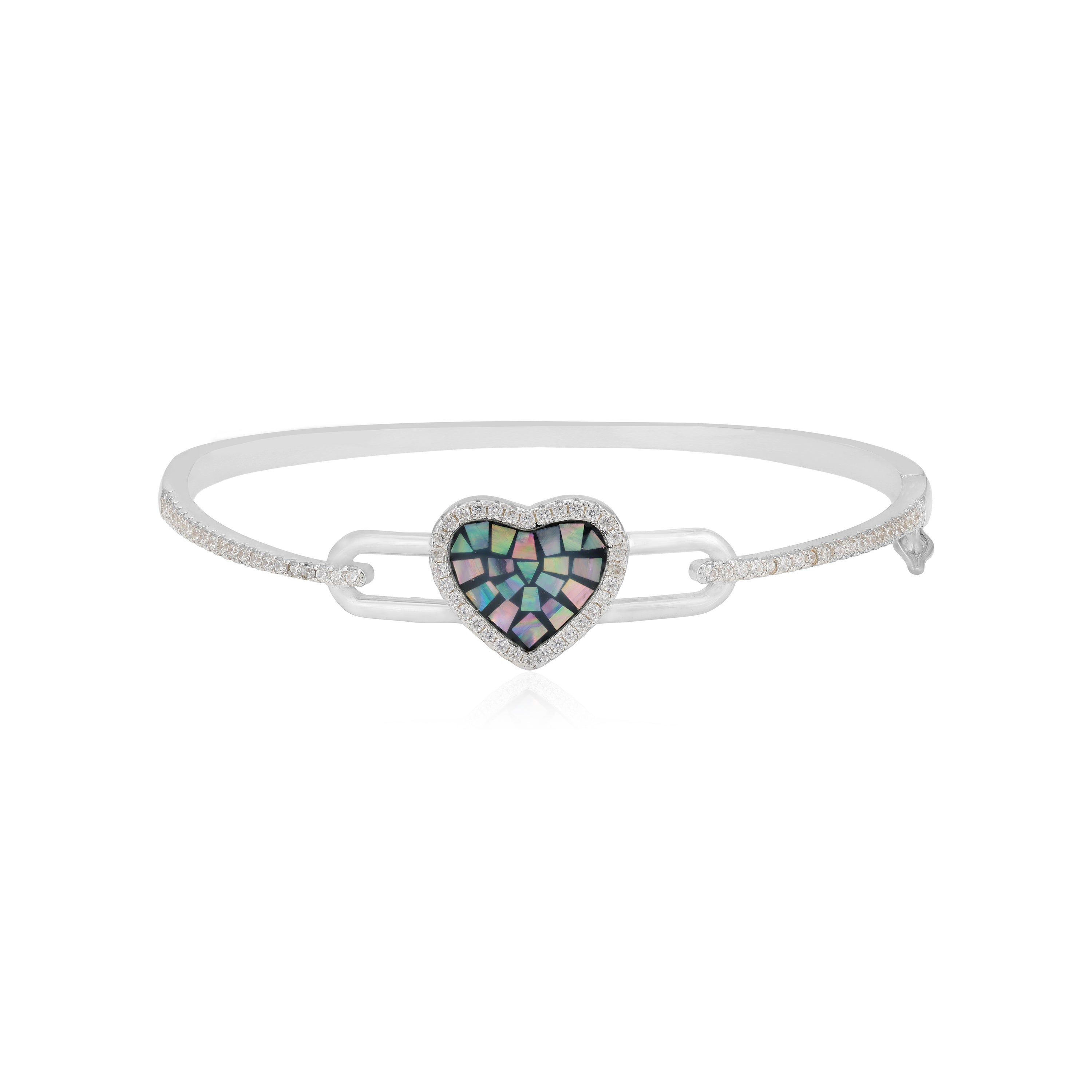 Connected Rhodium Plated 925 Mosaic Heart Kada