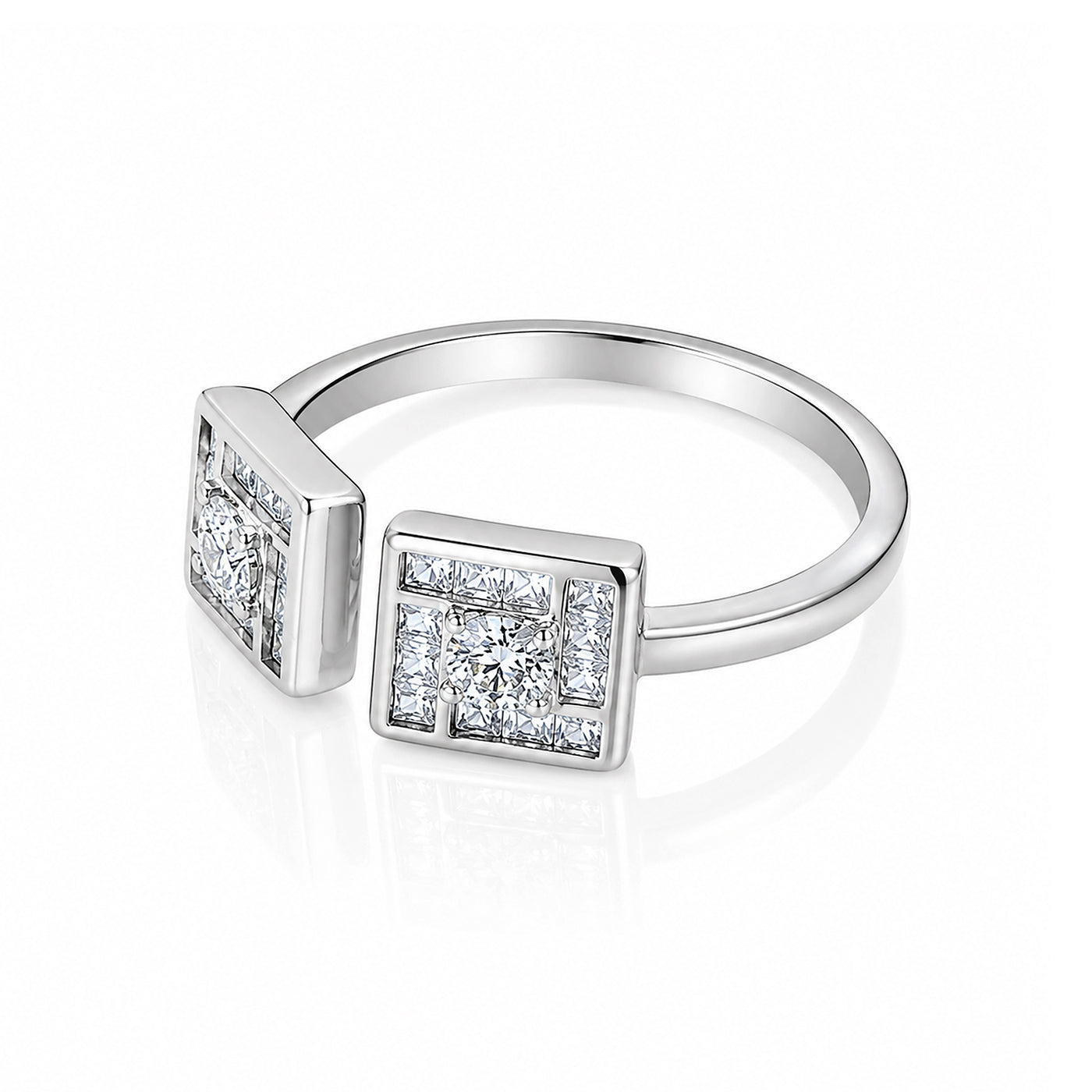 Contemporary Crystal Grid 925 Sterling Silver Open Ring