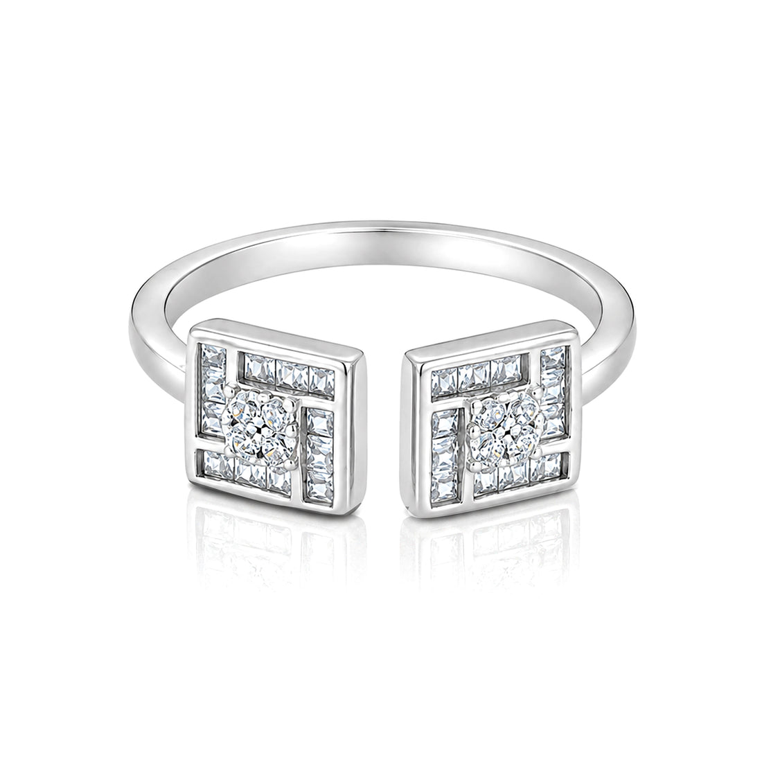 Contemporary Crystal Grid 925 Sterling Silver Open Ring