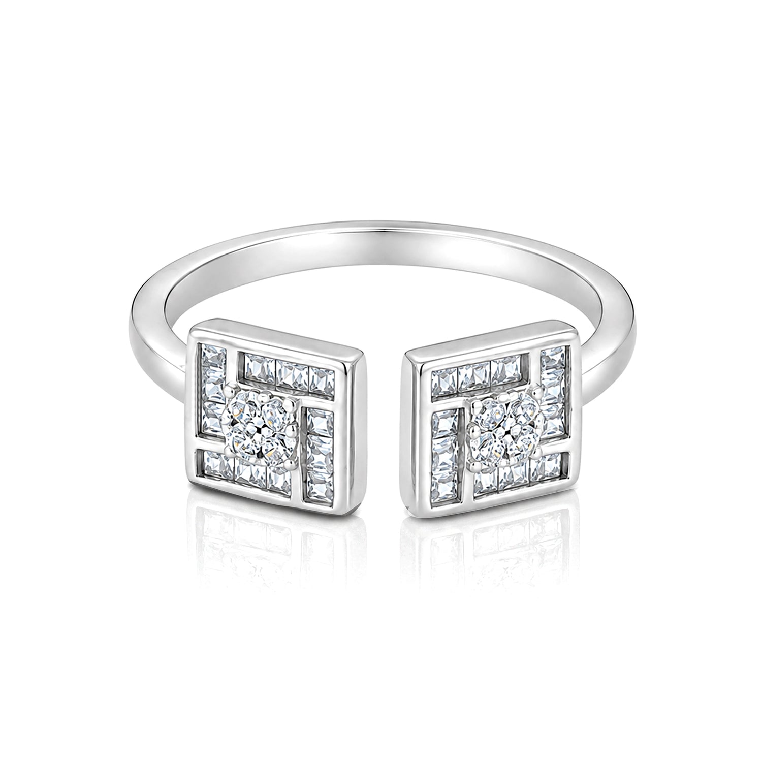 Contemporary Crystal Grid 925 Sterling Silver Open Ring