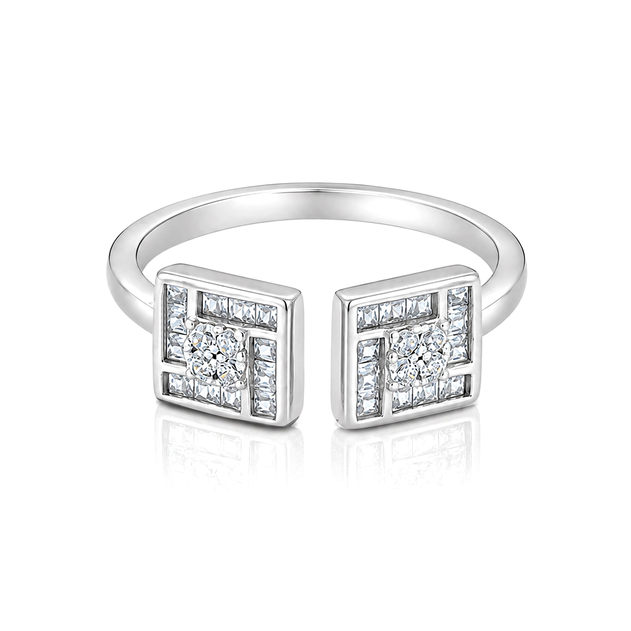Contemporary Crystal Grid 925 Sterling Silver Open Ring