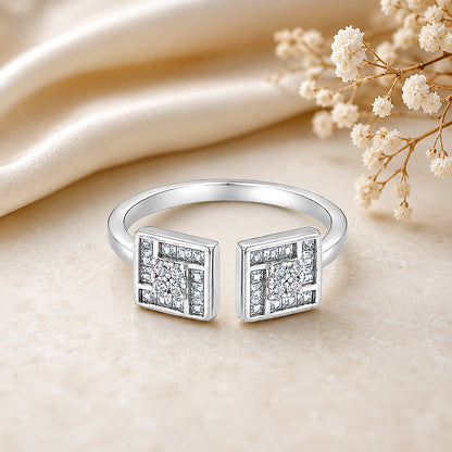Contemporary Crystal Grid 925 Sterling Silver Open Ring