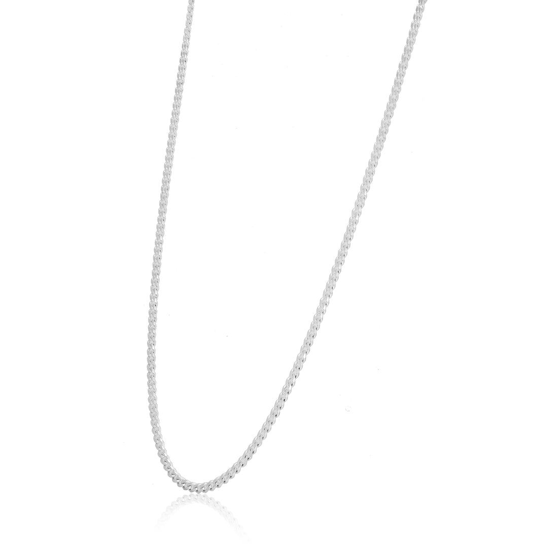 Silver chain necklace on a white background