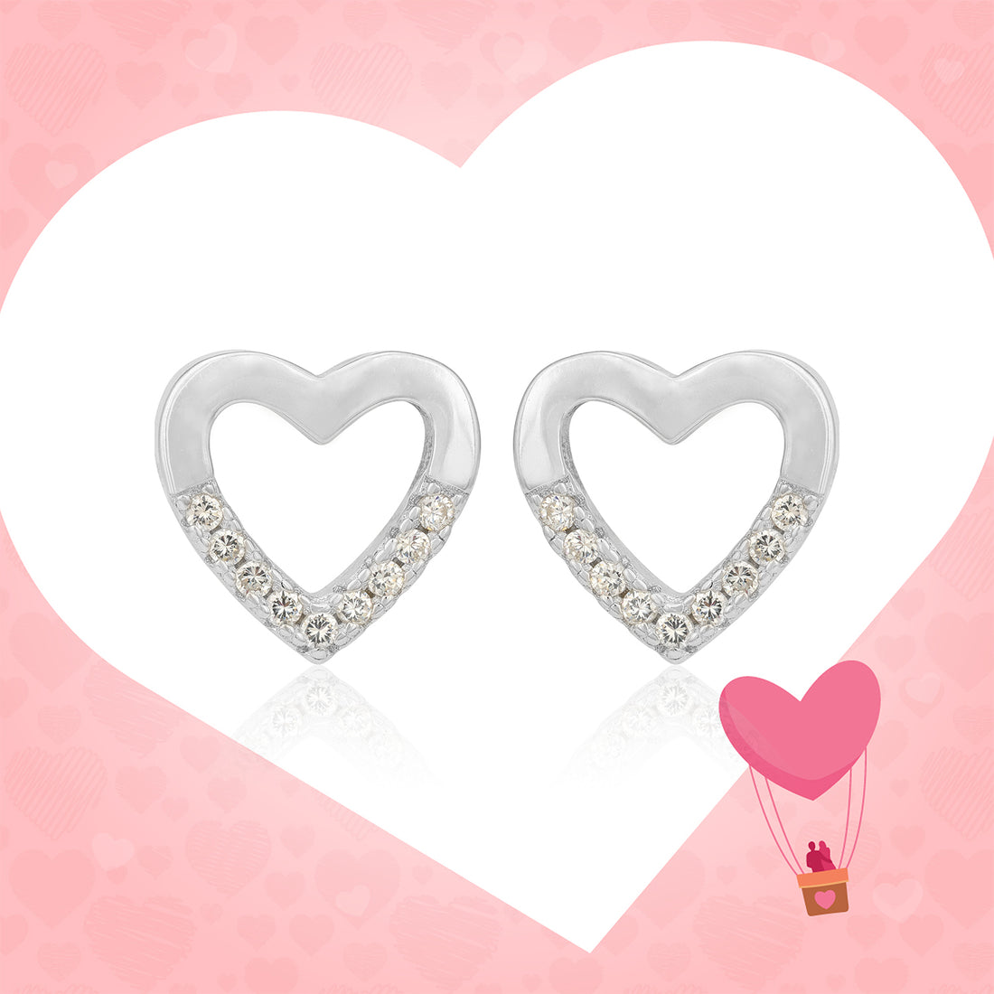 Contrast Heart 925 Rhodium Plated Stud