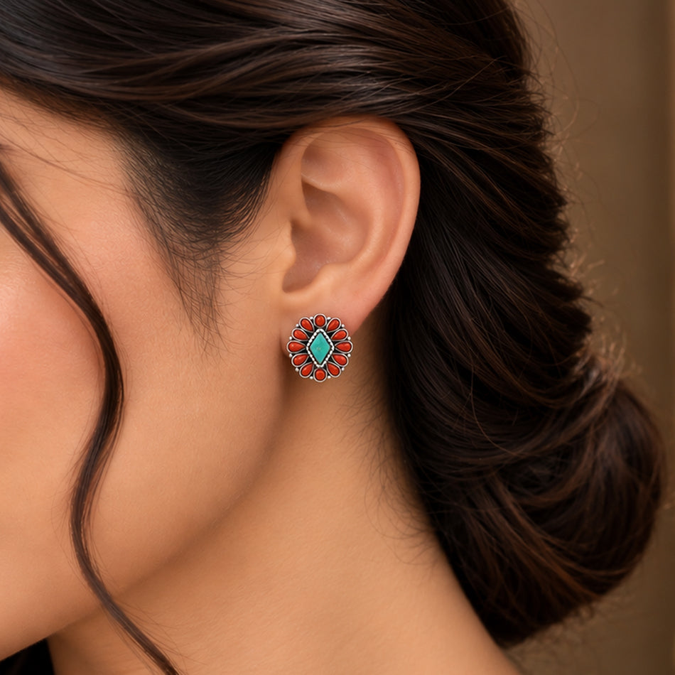 Coral Petal Turquoise 925 Sterling Silver Earrings