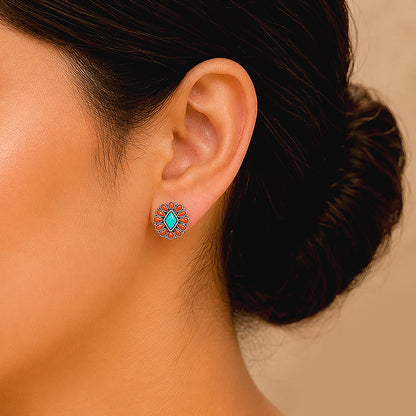 Coral Petal Turquoise 925 Sterling Silver Earrings
