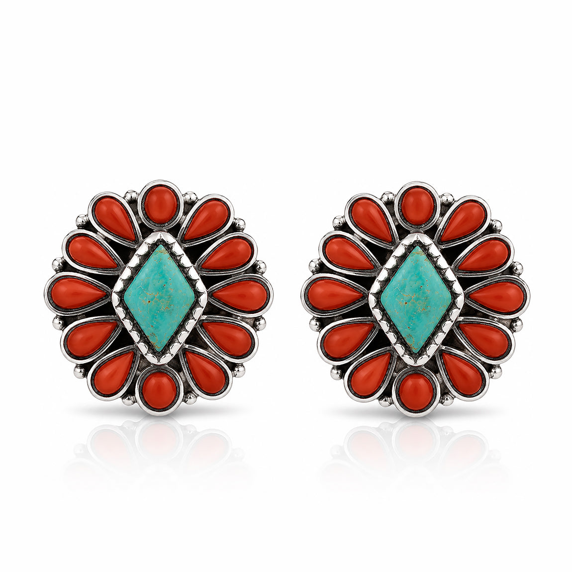 Coral Petal Turquoise 925 Sterling Silver Earrings