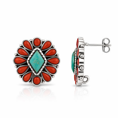 Coral Petal Turquoise 925 Sterling Silver Earrings