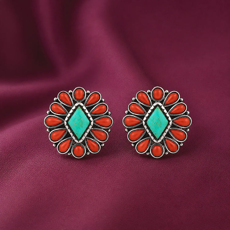 Coral Petal Turquoise 925 Sterling Silver Earrings