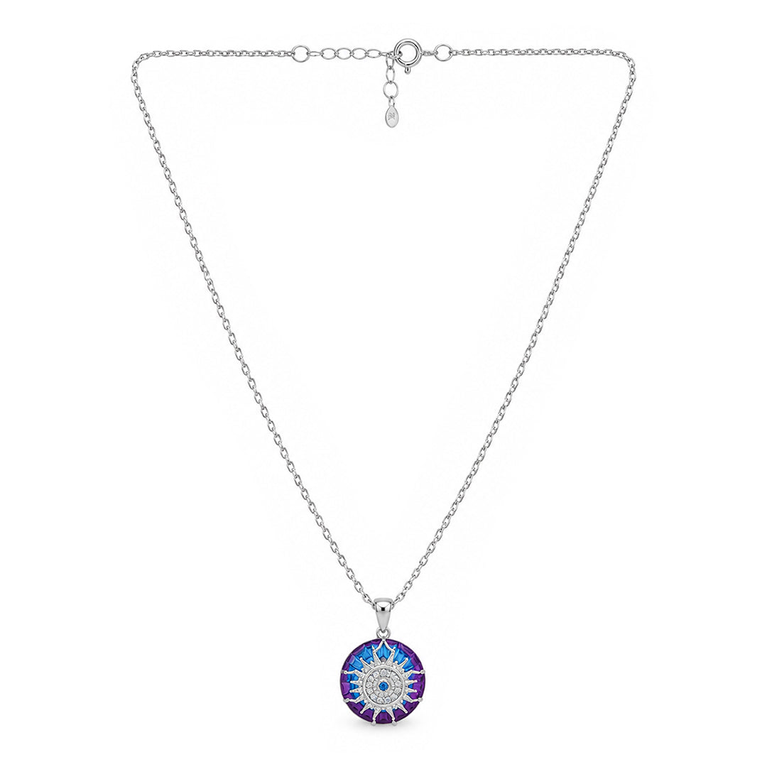 Cosmic Evil Eye Sun Medallion Sterling Silver Chain Pendant