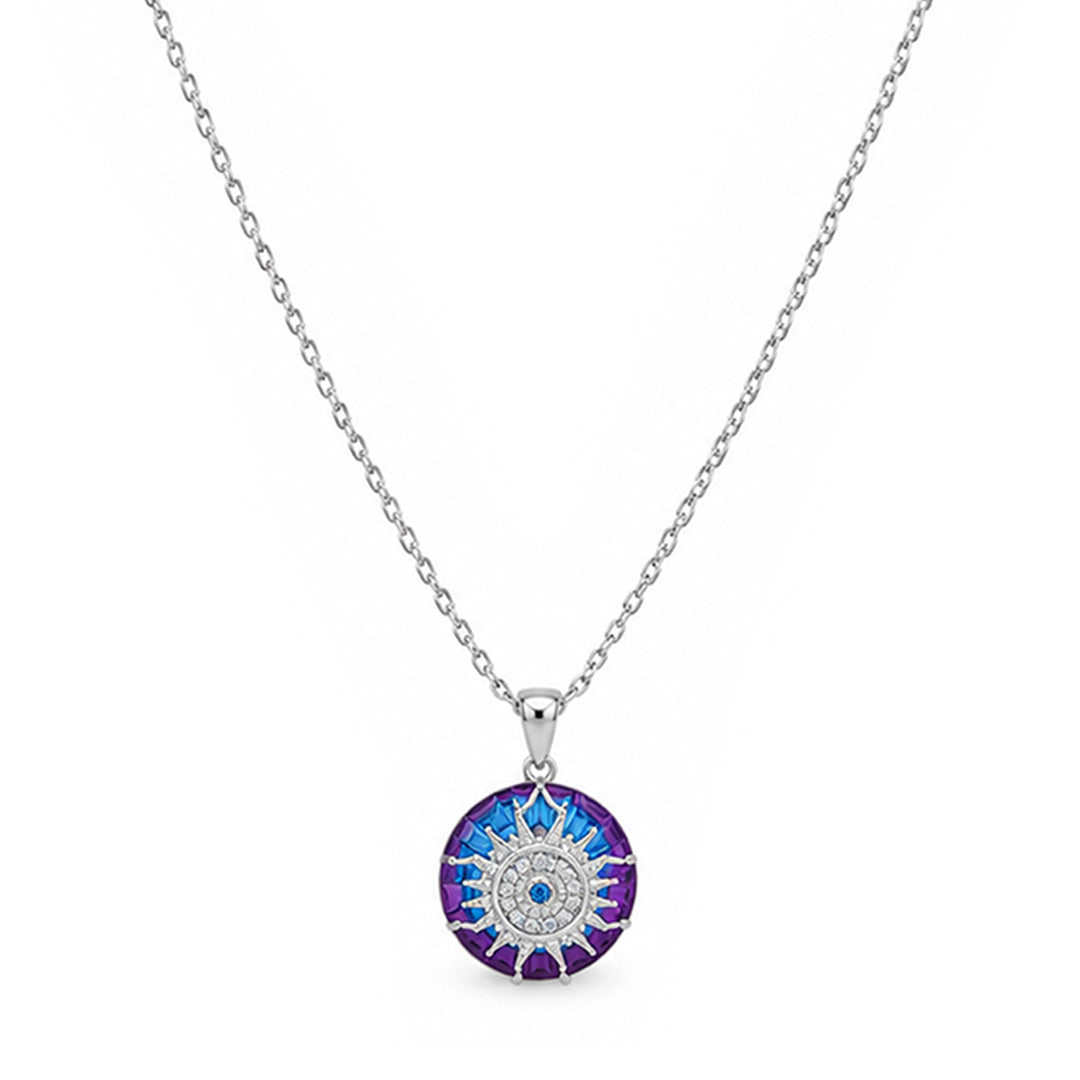 Cosmic Evil Eye Sun Medallion Sterling Silver Chain Pendant