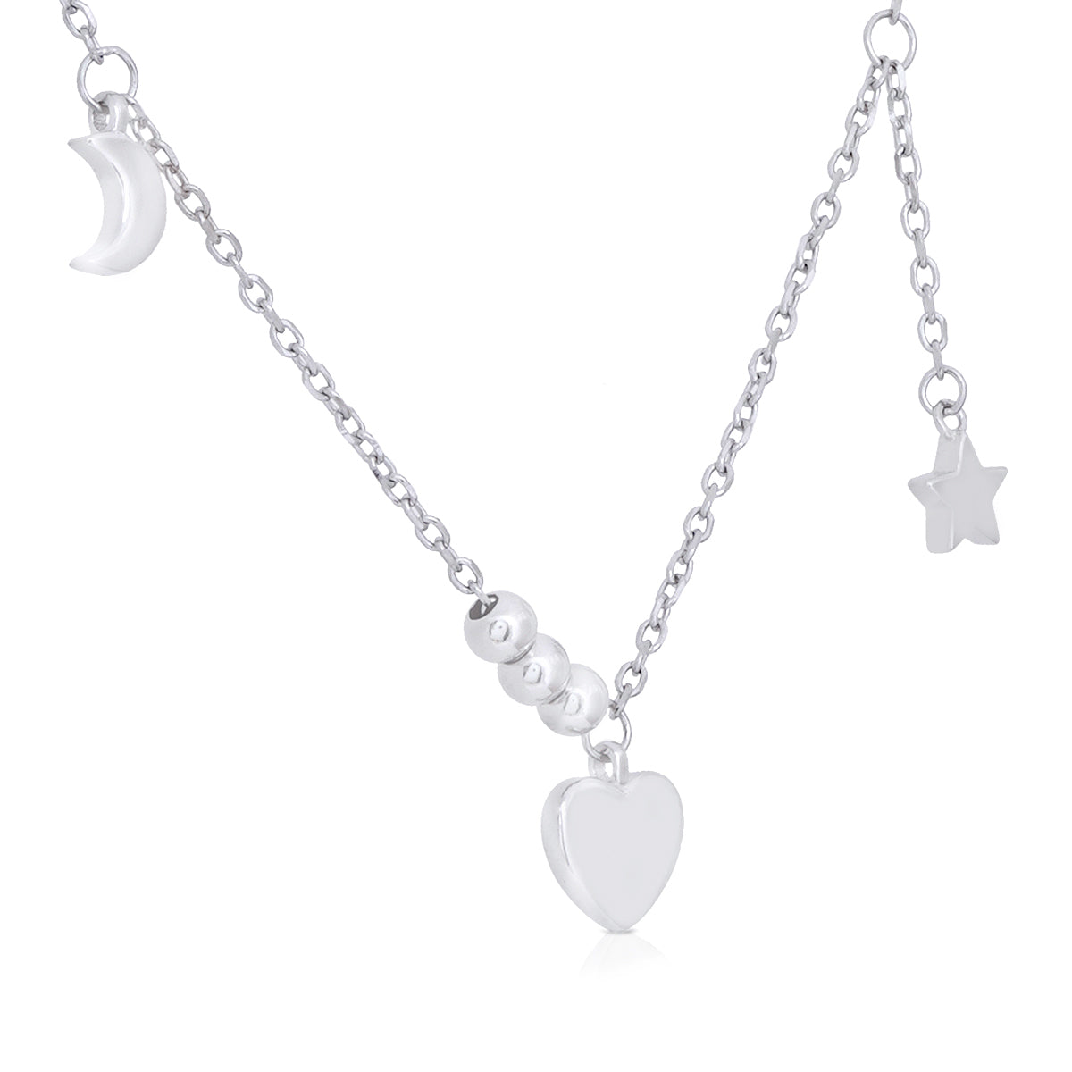 Cosmic Love Rhodium Heart Drop Chain Pendants