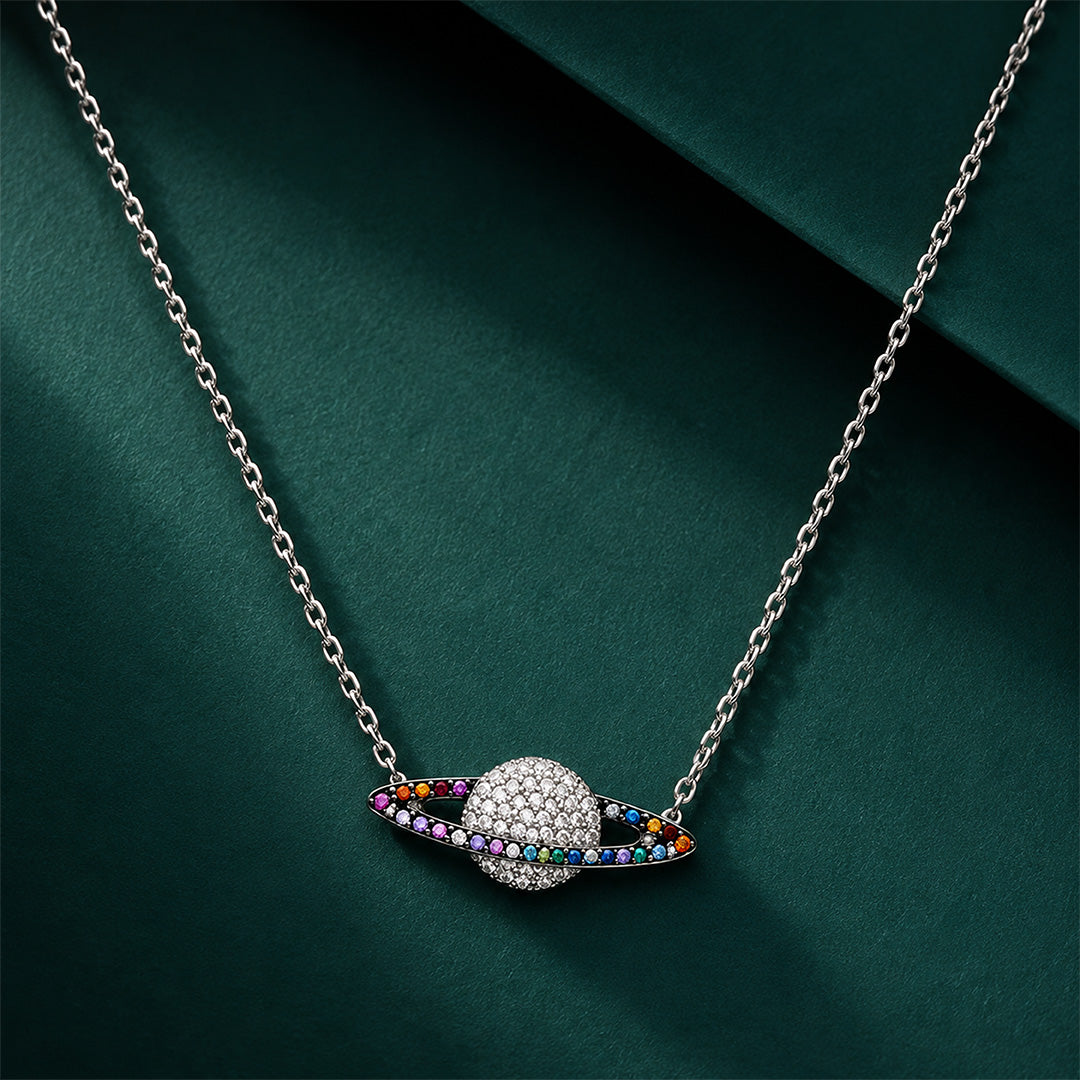 Cosmic Saturn Planet Sterling Silver Chain Pendant