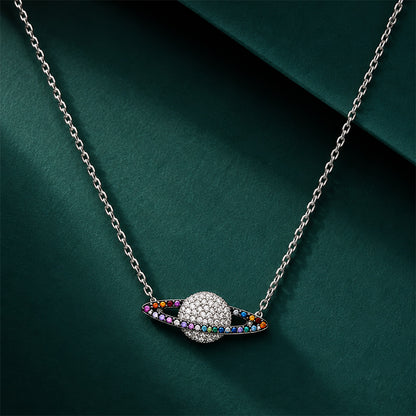 Cosmic Saturn Planet Sterling Silver Chain Pendant