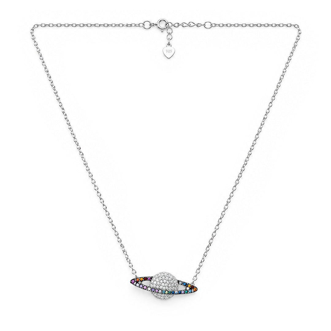 Cosmic Saturn Planet Sterling Silver Chain Pendant