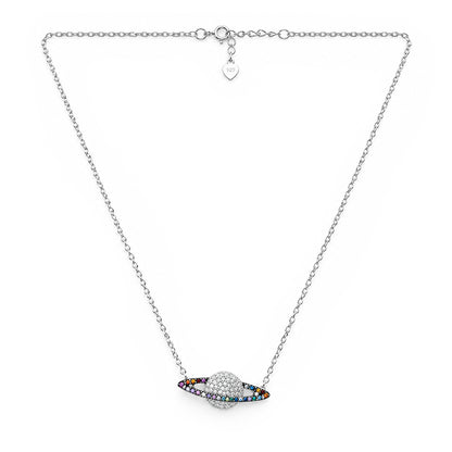 Cosmic Saturn Planet Sterling Silver Chain Pendant