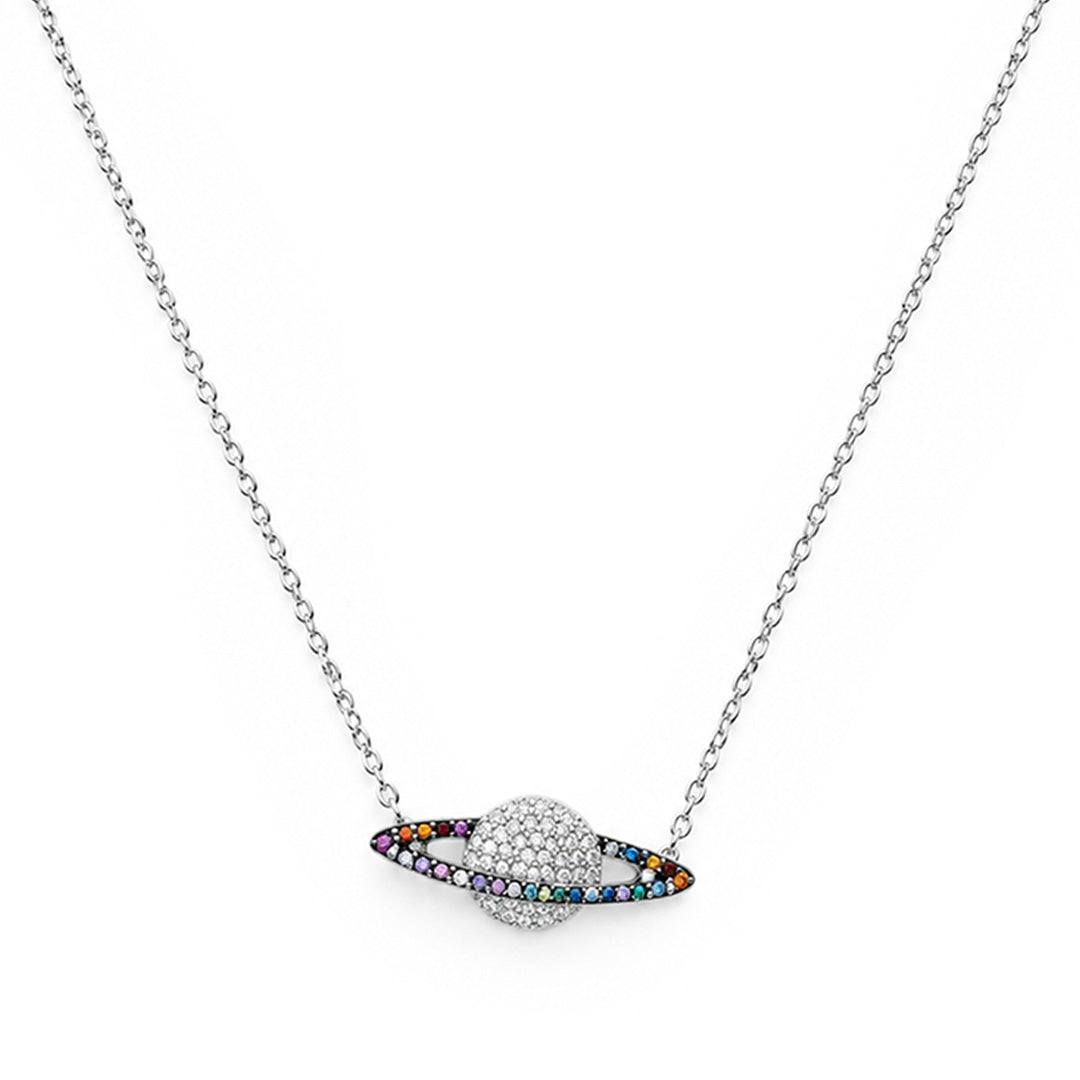 Cosmic Saturn Planet Sterling Silver Chain Pendant