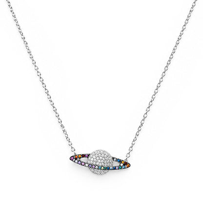 Cosmic Saturn Planet Sterling Silver Chain Pendant