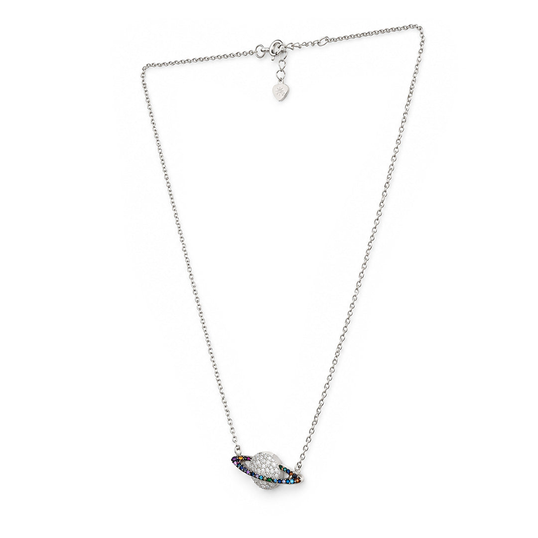 Cosmic Saturn Planet Sterling Silver Chain Pendant