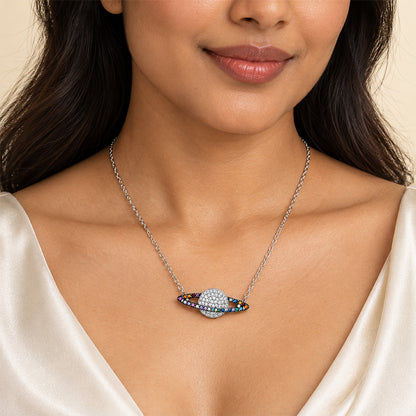 Cosmic Saturn Planet Sterling Silver Chain Pendant