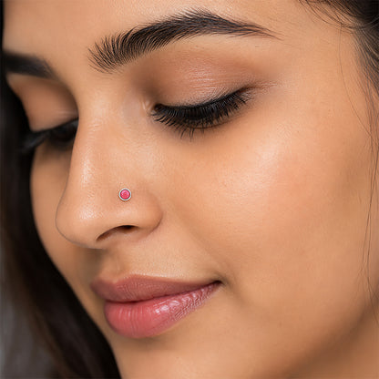 Crimson Blush Bezel Red Gemstone Silver Nose Pin
