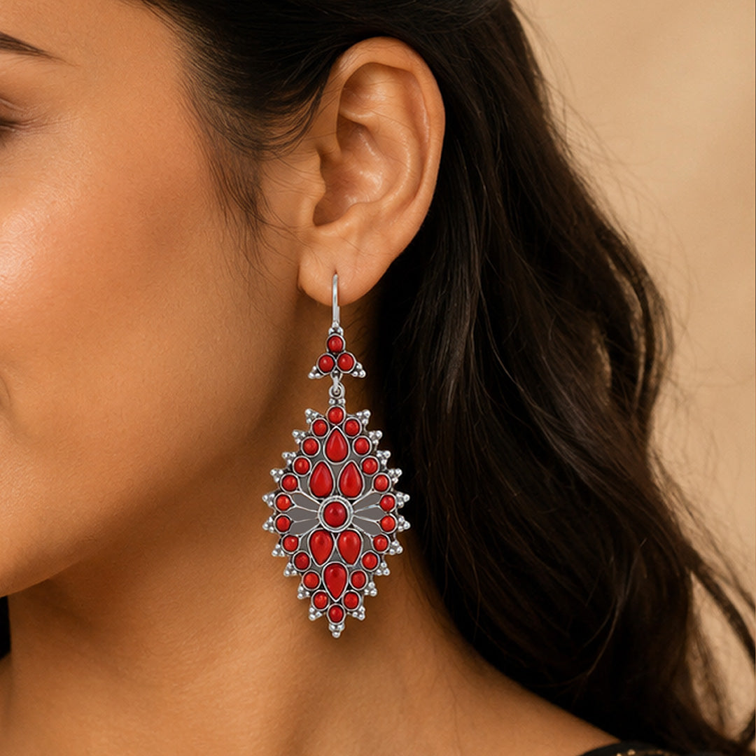Crimson Coral Bloom 925 Sterling Silver Signature Earrings