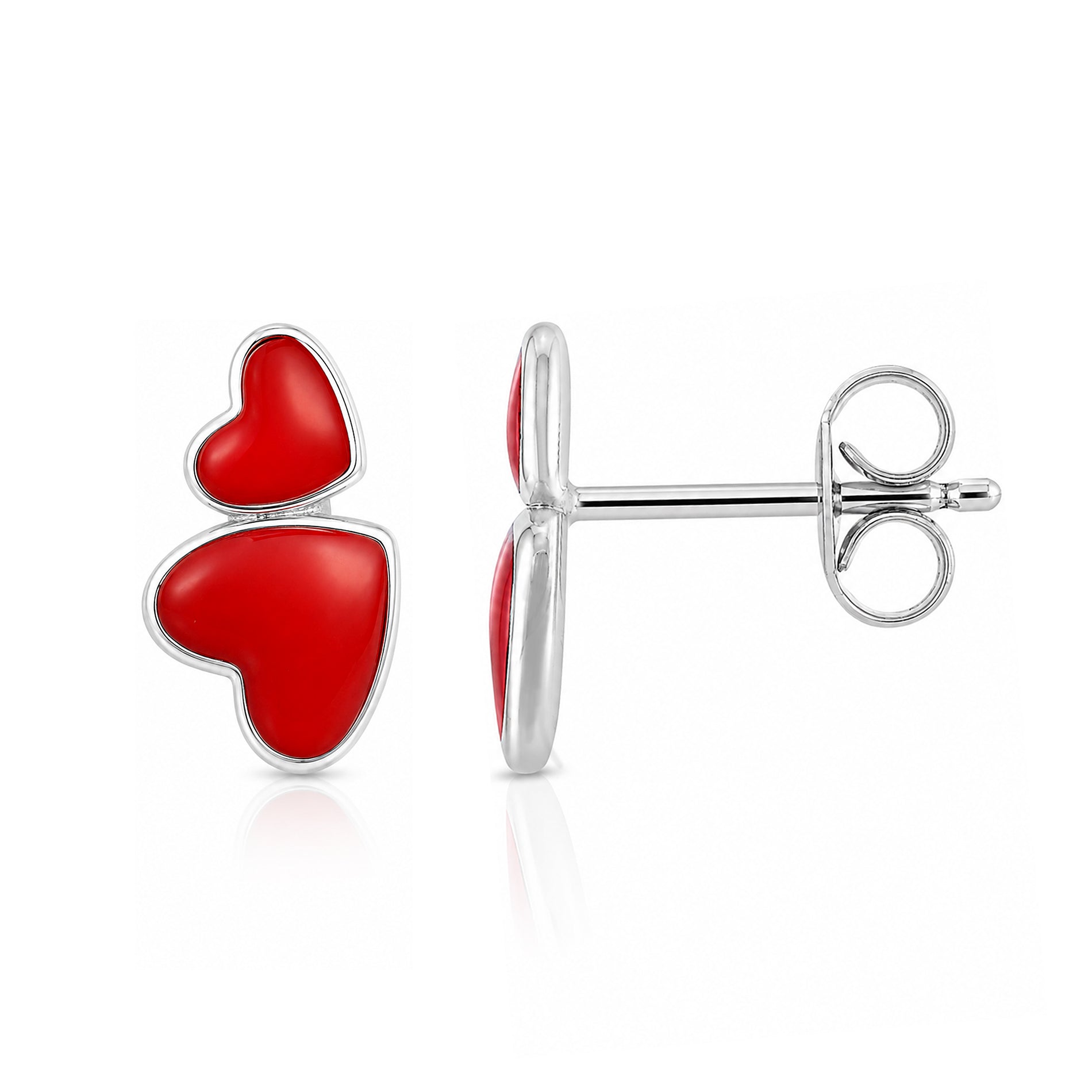 Crimson Twin Red Hearts 925 Sterling Silver Designer Earring