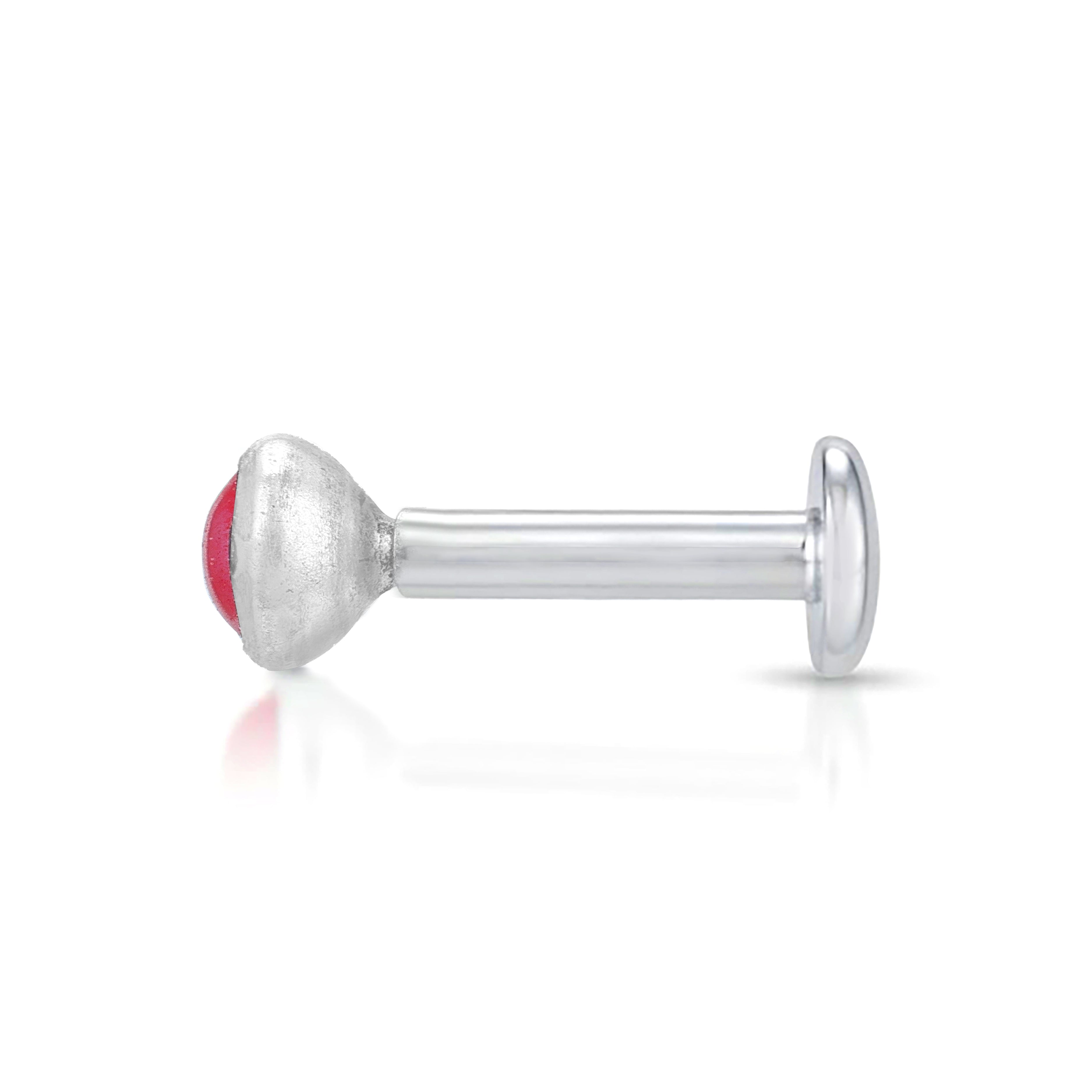 Crimson Blush Bezel Red Gemstone Silver Nose Pin
