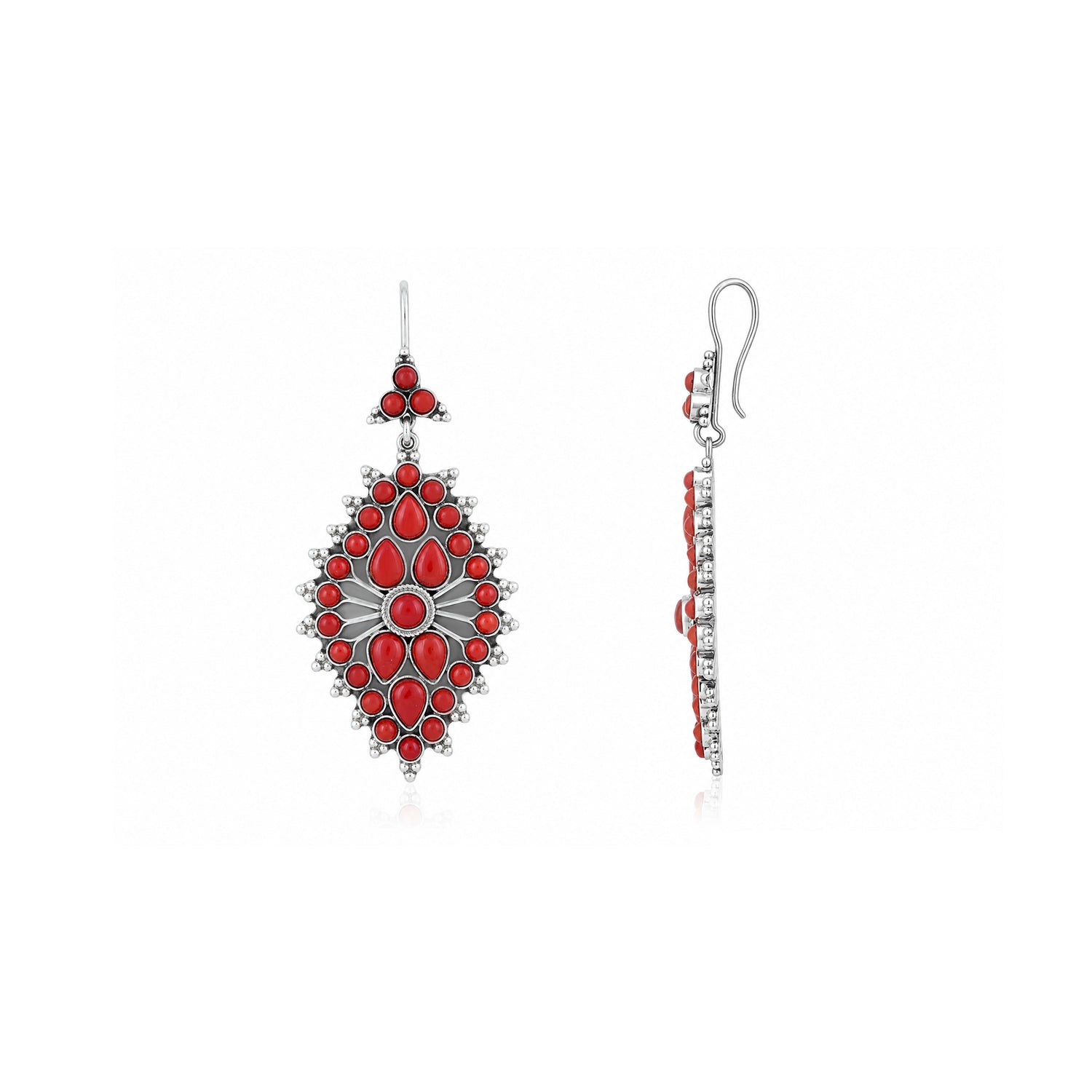 Crimson Coral Bloom 925 Sterling Silver Signature Earrings