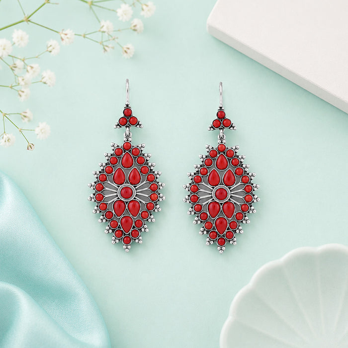Crimson Coral Bloom 925 Sterling Silver Signature Earrings